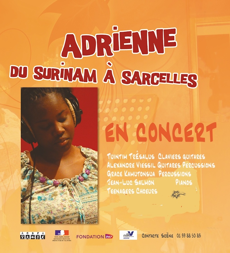 Voici l’affiche annonçant le concert Teenager « Adrienne », le 11 mai 2013, à 16H00, Salle Jacques Berrier, rue Pierre Brossolette à Sarcelles village