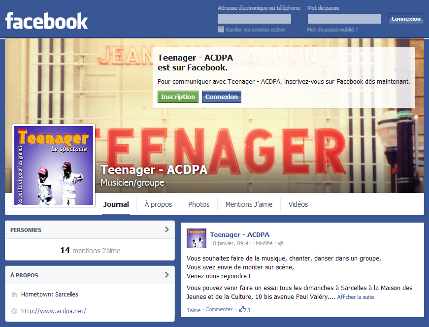 Suivez l'aventure "Teenager" sur Facebook
