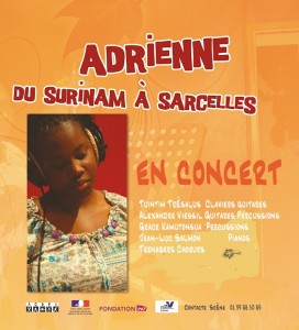 Voici l’affiche annonçant le concert Teenager « Adrienne », le 11 mai 2013, à 16H00, Salle Jacques Berrier, rue Pierre Brossolette à Sarcelles village