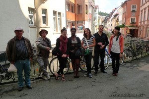 Dans les rues du vieux Fribourg : Wolfgang (notre correspondant acdpa à Fribourg), Jean-Luc, Milène, Adrienne, Juliette, Simon et Chisato