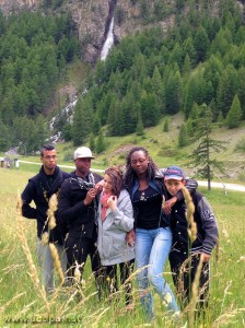 Ceillac, la cascade, avec Alexandre, Tuintim, Milène, Bénédicte et Arthur