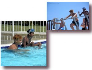 Isaia, Thibaud, Abimaniou et Véronique, à la piscine d'Oléron